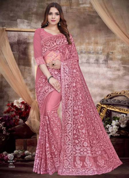 Dark Pink Colour LADY ETHNIC CLASSY New Party Wear Heavy Net Stylish Saree Collection 10860